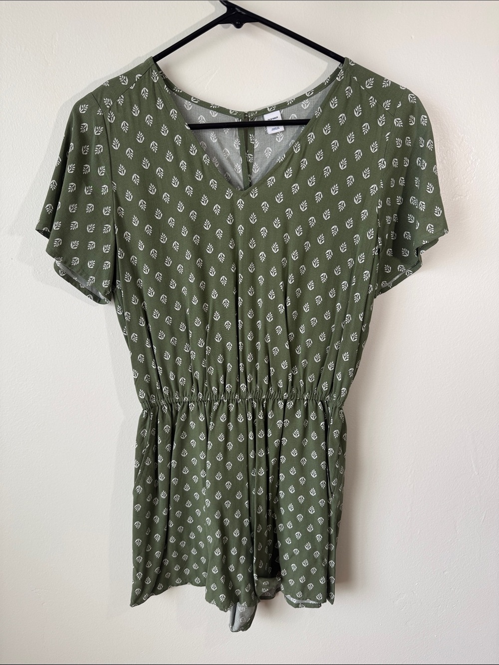 Olive Green Printed V-Neck Romper